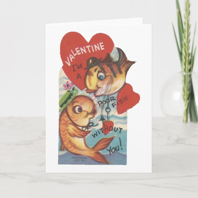 Tarjeta Festiva Vintage Fish Valentine (Anverso)