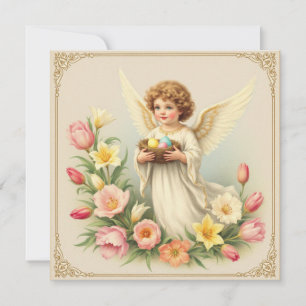 Tarjeta Festiva Vintage Floral Angel Easter Greet Holiday Card