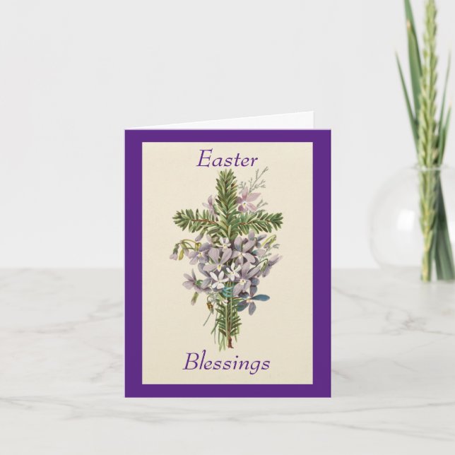 Tarjeta Festiva Vintage Floral Cross Holiday Card (Anverso)