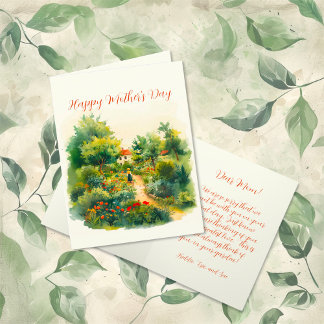 Tarjeta Festiva Vintage Floral Garden Día de la Madre