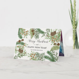 Tarjeta Festiva Vintage Floral Pines