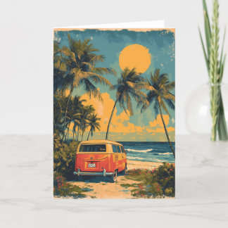 Tarjeta Festiva Vintage Florida Palm Tree Beach Holiday Card