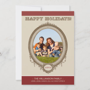 Tarjeta Festiva Vintage Frame Happy Holidays Card (rojo/taupe)