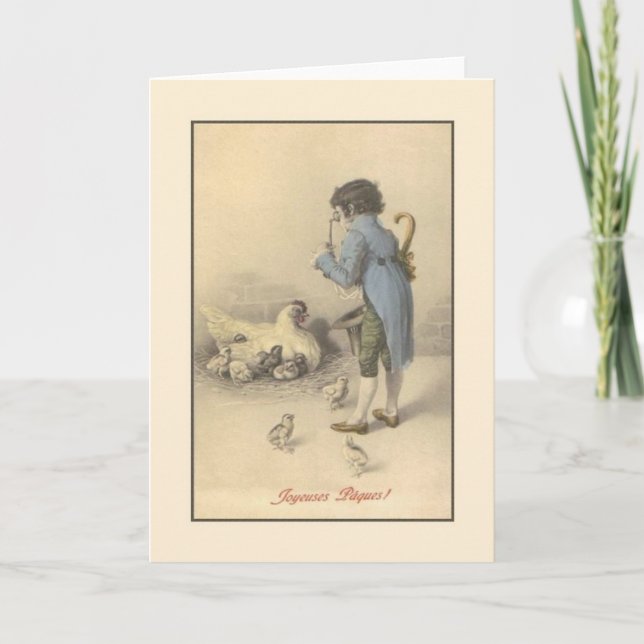 Tarjeta Festiva Vintage French Joyeuses Pâques Easter Card (Anverso)
