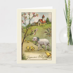 Tarjeta Festiva Vintage French Joyeuses Pâques Easter Card