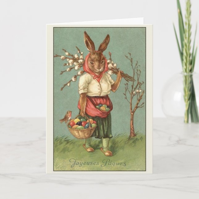 Tarjeta Festiva Vintage French Joyeuses Pâques Easter Card (Anverso)
