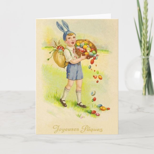 Tarjeta Festiva Vintage French Joyeuses Pâques Easter Card (Anverso)