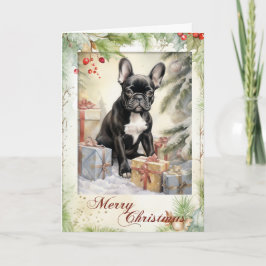 Tarjeta Festiva Vintage Frenchie Navidades