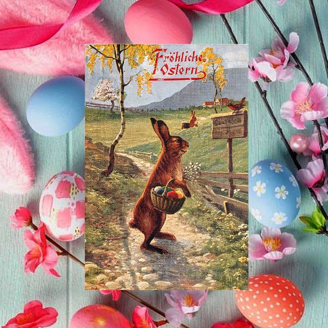 Tarjeta Festiva Vintage German Frohe Ostern Easter Rabbit (Subido por el creador)