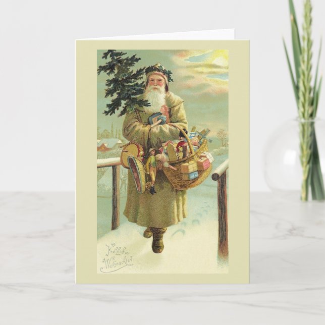 Tarjeta Festiva Vintage German Santa Navidades Card (Anverso)