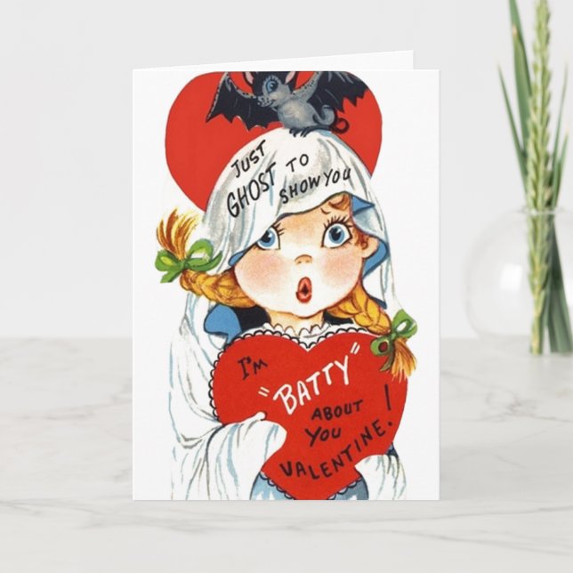 Tarjeta Festiva Vintage Ghost Batty Valentine (Anverso)