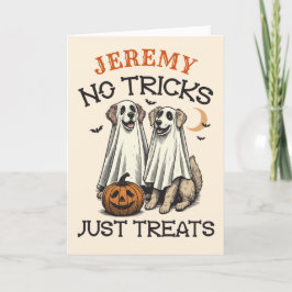 Tarjeta Festiva Vintage Ghost Dogs Trick o Tret Funny Halloween