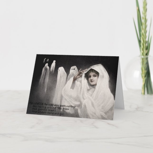 Tarjeta Festiva Vintage Ghost Halloween Card (Anverso)