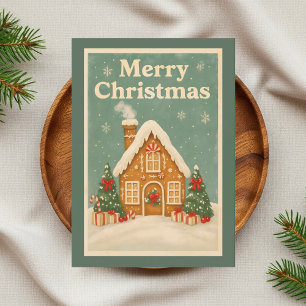 Tarjeta Festiva Vintage Gingerbread Cottage Navidades