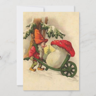 Tarjeta Festiva Vintage Gnome navideño llevando hongo