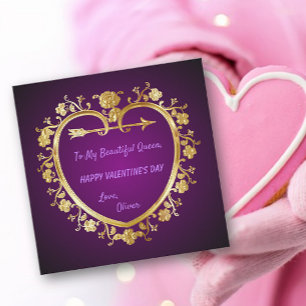 Tarjeta Festiva Vintage Golden Heart Valentine Holiday Card