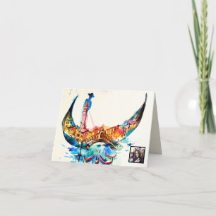 Tarjeta Festiva Vintage Gondola Ciudad Venecia Viaje Amor Agua