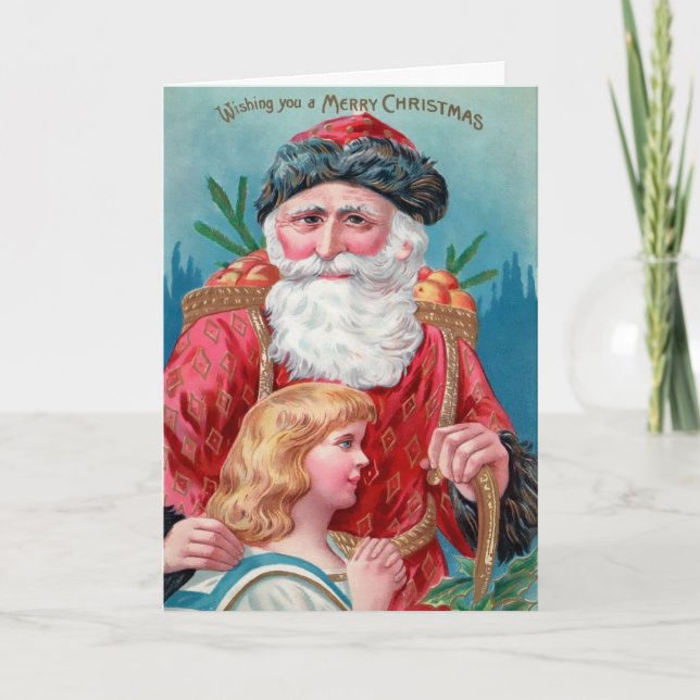 Tarjeta Festiva Vintage Goofy Looking Santa Holiday Card (Anverso)