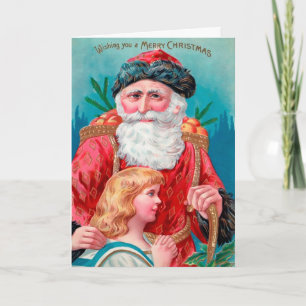Tarjeta Festiva Vintage Goofy Looking Santa Holiday Card