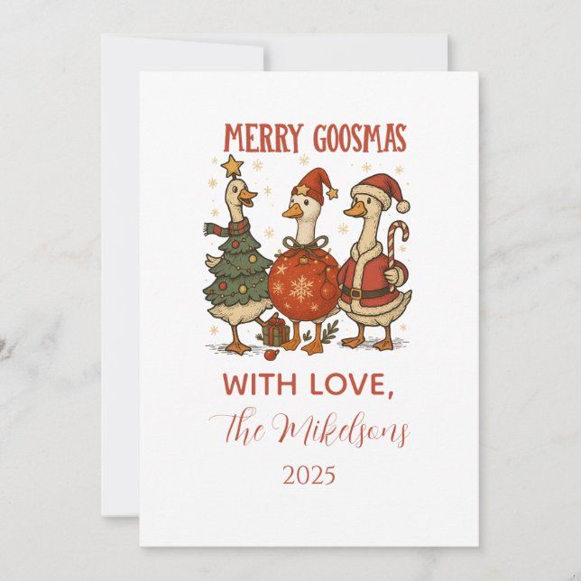 Tarjeta Festiva Vintage Goose Christmas (Anverso)