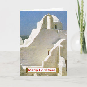 Tarjeta Festiva Vintage Grecia, Myconos, iglesia ortodoxa griega