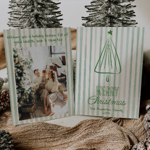 Tarjeta Festiva Vintage Green Hand Drake Navidades Abstract Tree