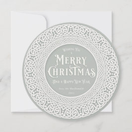 Tarjeta Festiva Vintage Gris Redondo Verde + Celta Blanco