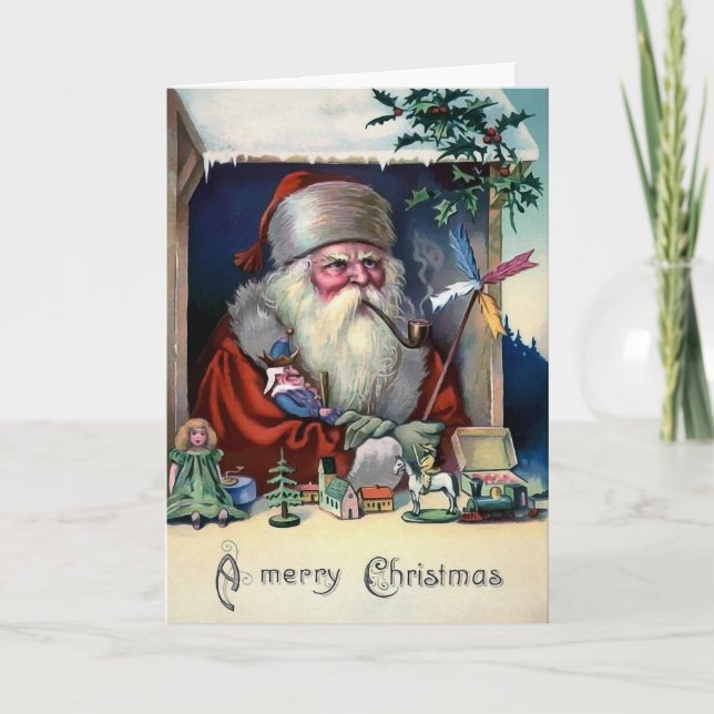 Tarjeta Festiva Vintage Grumpy Smow Santa Holiday Card (Anverso)