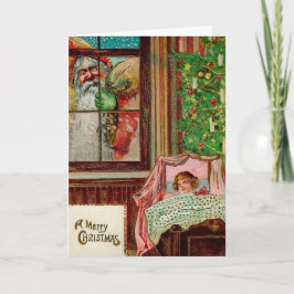 Tarjeta Festiva Vintage Grumpy Window Santa Holiday Card