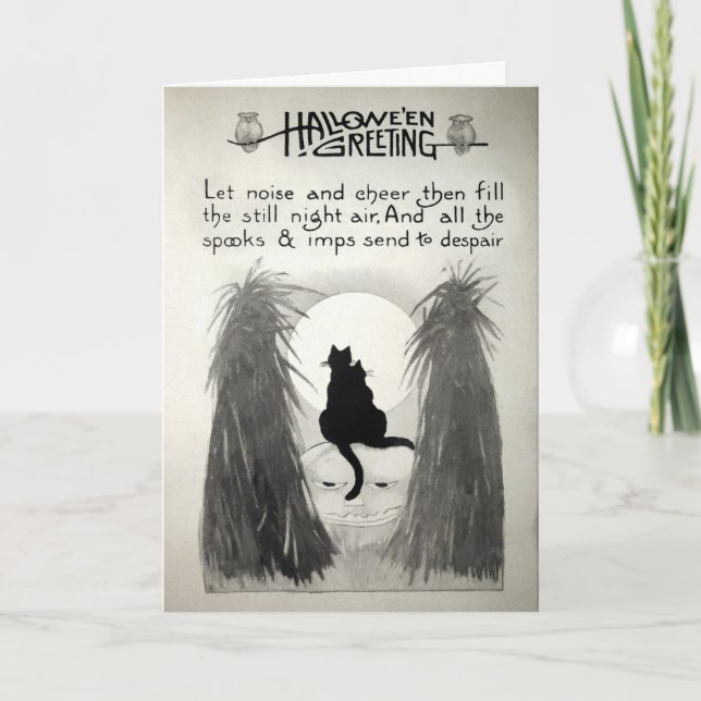Tarjeta Festiva Vintage Halloween Cats Card (Anverso)