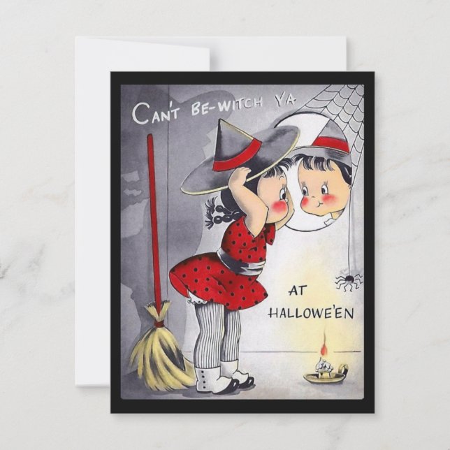 Tarjeta Festiva Vintage Halloween Cute Witch (Anverso)