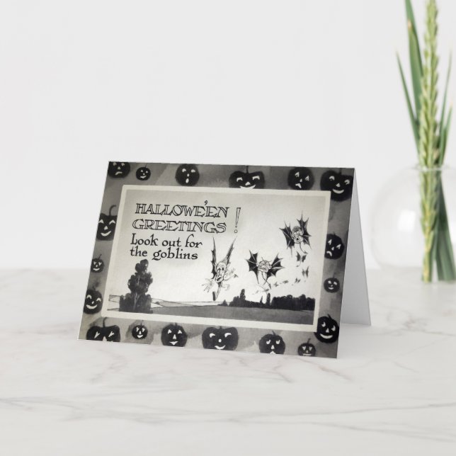 Tarjeta Festiva Vintage Halloween Goblins Card (Anverso)