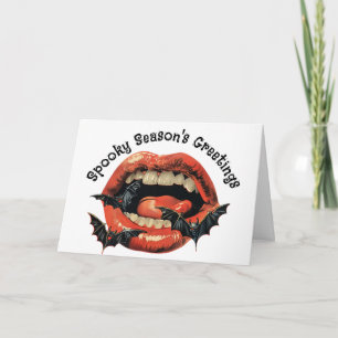 Tarjeta Festiva Vintage Halloween Labios de Vampiro y Murciélagos
