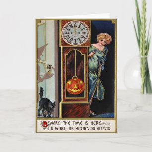 Tarjeta Festiva Vintage Halloween Midnight Witch Greet Card