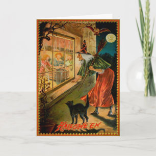 Tarjeta Festiva Vintage Halloween Peeping Witch Greet Card