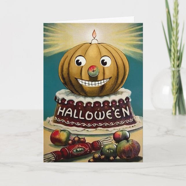 Tarjeta Festiva Vintage Halloween Pumpkin Card (Anverso)