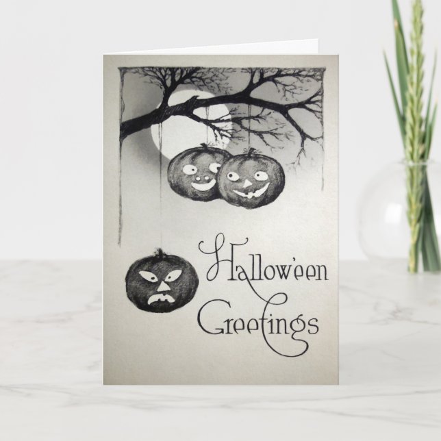 Tarjeta Festiva Vintage Halloween Pumpkins Card (Anverso)