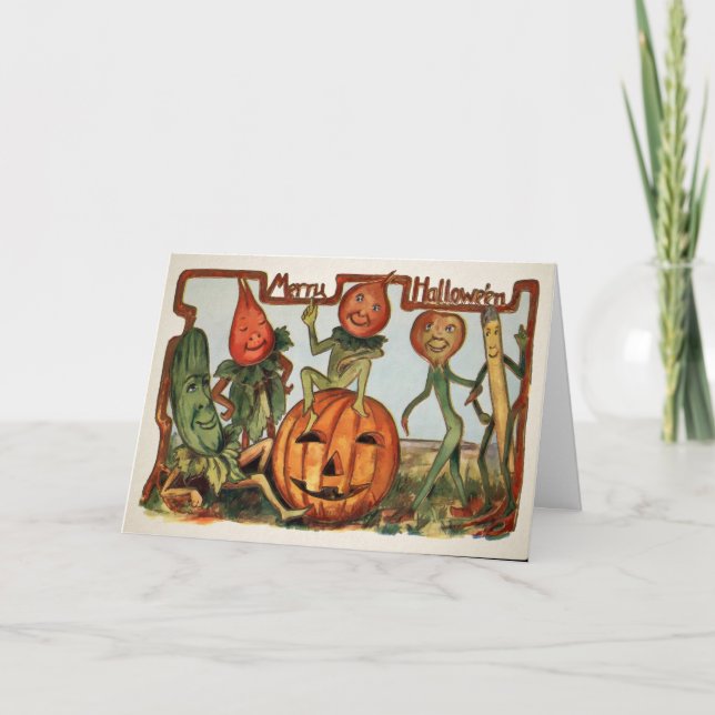 Tarjeta Festiva Vintage Halloween Vegetales Card (Anverso)