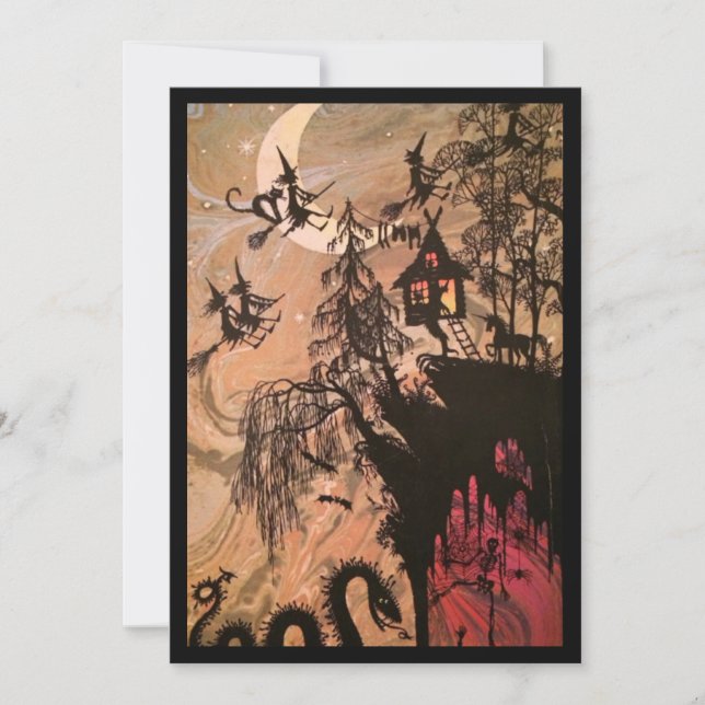 Tarjeta Festiva Vintage Halloween Witch (Anverso)