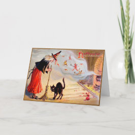 Tarjeta Festiva Vintage Halloween Witch Card
