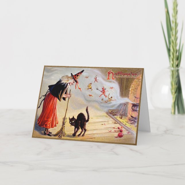 Tarjeta Festiva Vintage Halloween Witch Card (Anverso)
