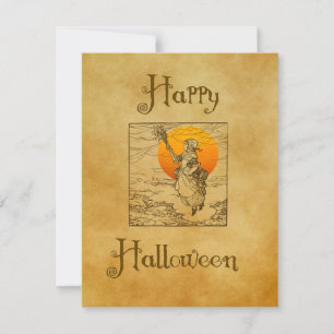 Tarjeta Festiva Vintage Halloween Witch Holiday Card