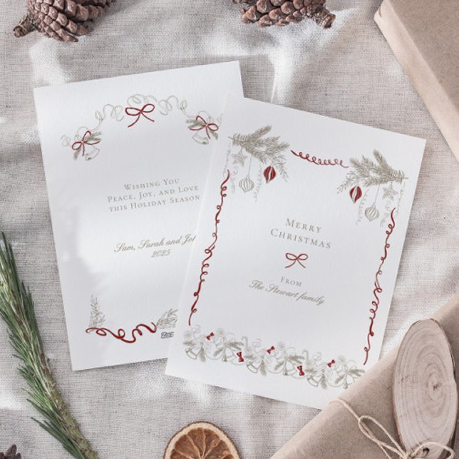 Tarjeta Festiva Vintage Hand Drake Navidades Wreath (Vintage Hand Drawn Christmas Wreath Holiday Card)