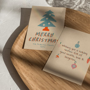 Tarjeta Festiva Vintage Hand Drawn Funky Tree Navidades no-Photo