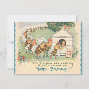 Tarjeta Festiva Vintage Happy Bee Birday