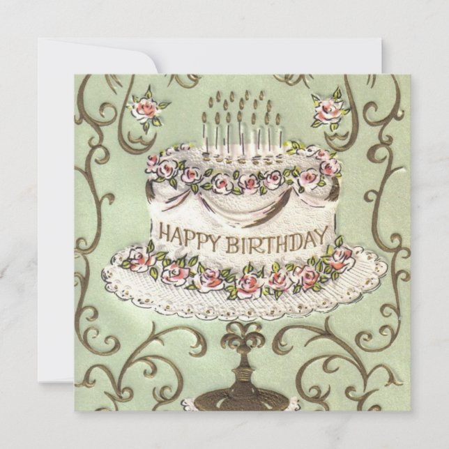 Tarjeta Festiva Vintage Happy Birday Cake (Anverso)