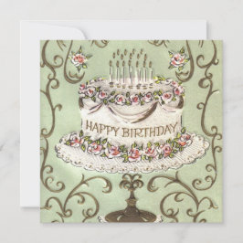 Tarjeta Festiva Vintage Happy Birday Cake