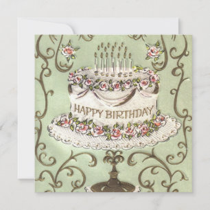 Tarjeta Festiva Vintage Happy Birday Cake