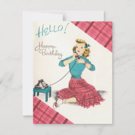 Tarjeta Festiva Vintage Happy Birday Chica Phone Call