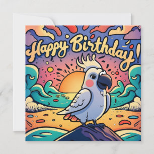 Tarjeta Festiva Vintage Happy Birday Colorful Parrot Bird
